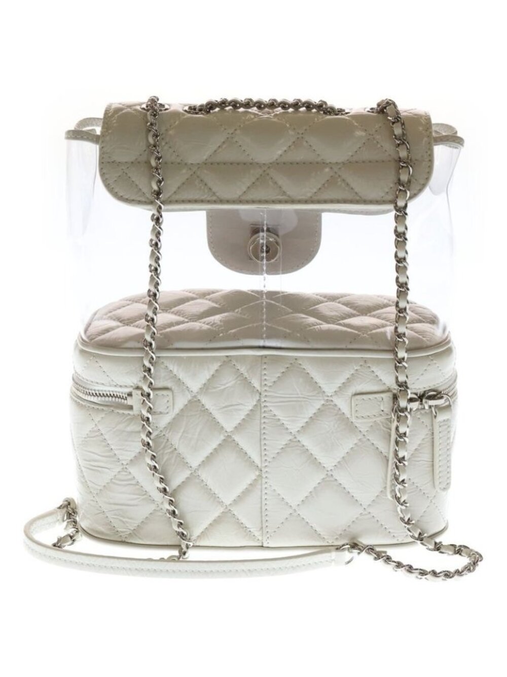 Chanel Quilted Chain Shoulder Backpack Rucksack White Calf Leather Silver - Picture 2 of 6